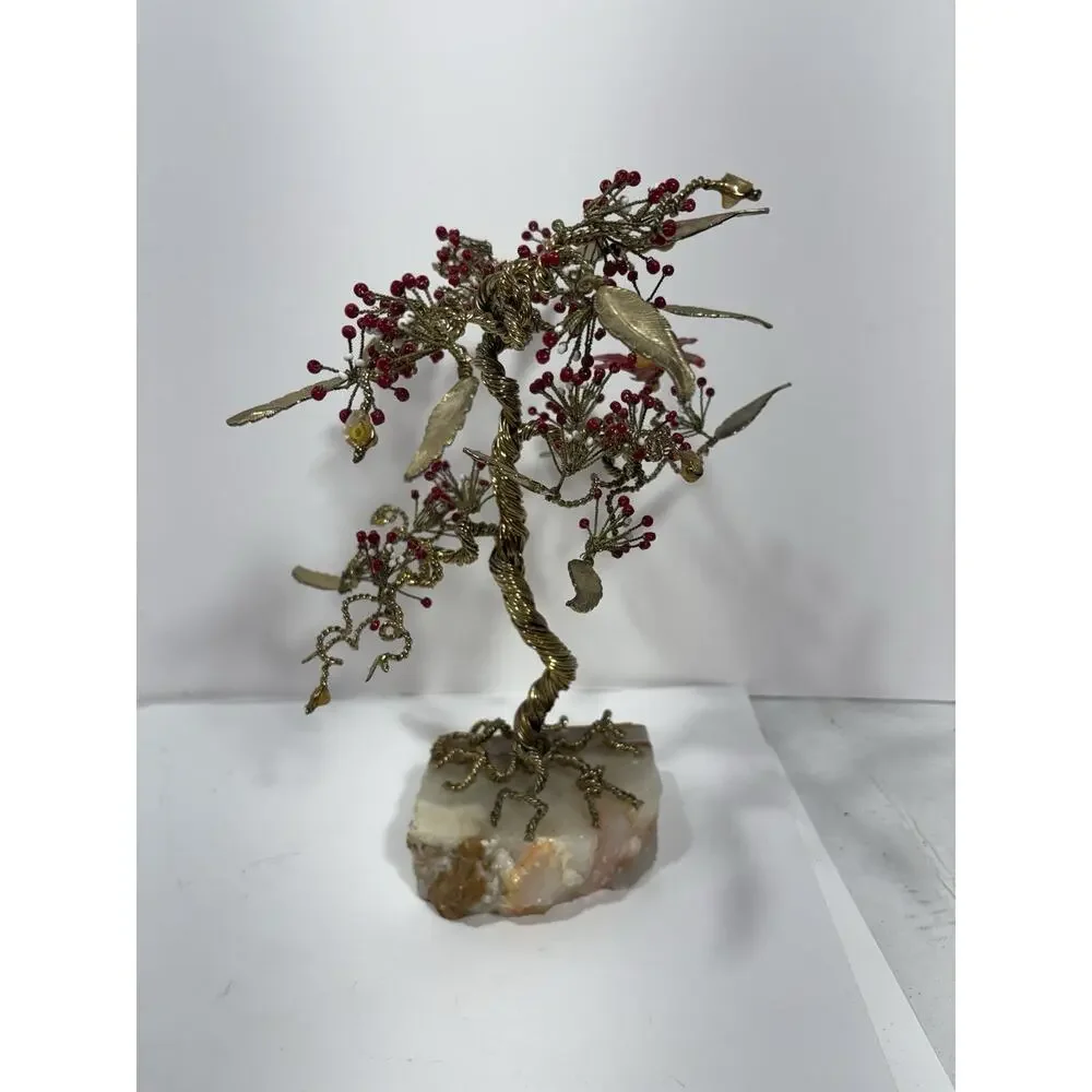 Tree of Life or‎ Feng Shui tree, crafted with beads on Marble stone base Golden